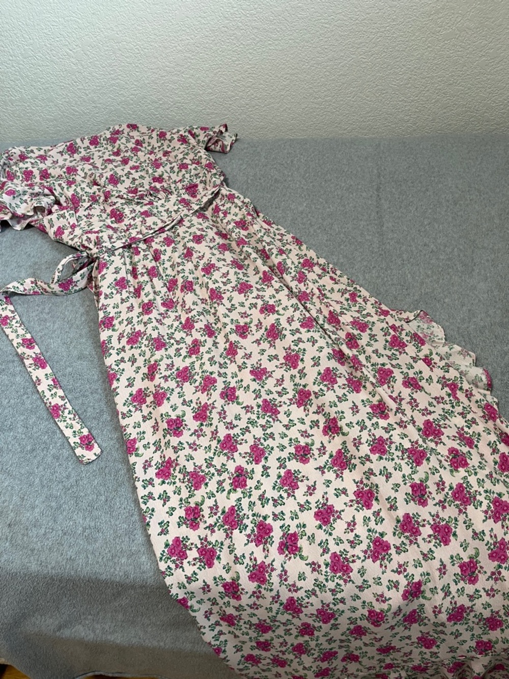 Bluivy Floral Wrap Maxi Dress Medium Ruffle Pink Romantic Feminine Cottage - Picture 9 of 10